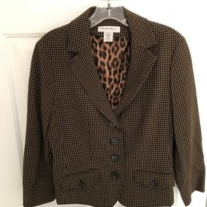 NINE WEST WOMENS BROWN CHECK BLAZER SIZE 6
